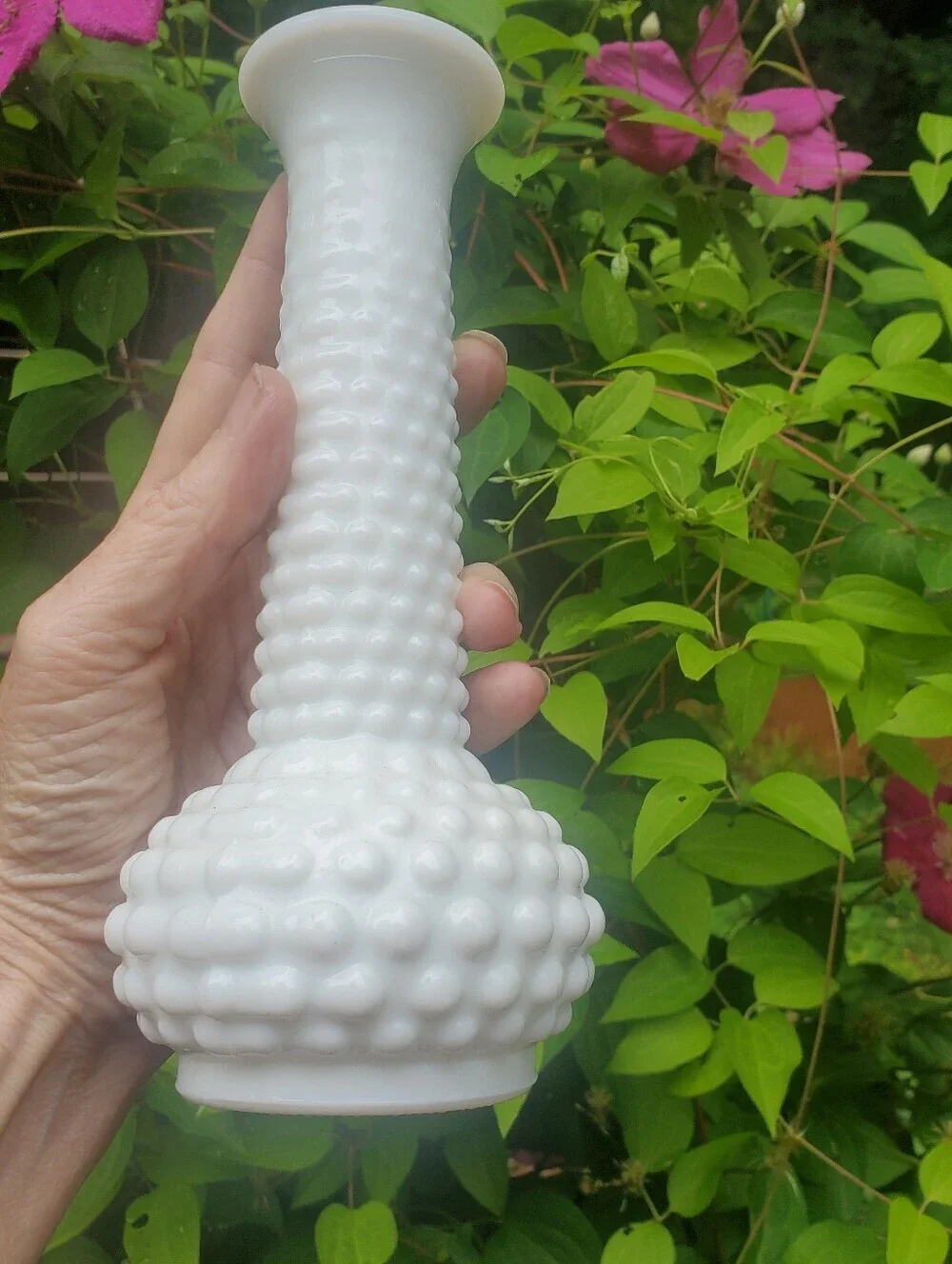 Vintage Hobnail Milk Glass Wht Bud Vase EO Brody Co USA Cottage Core MCM EUC